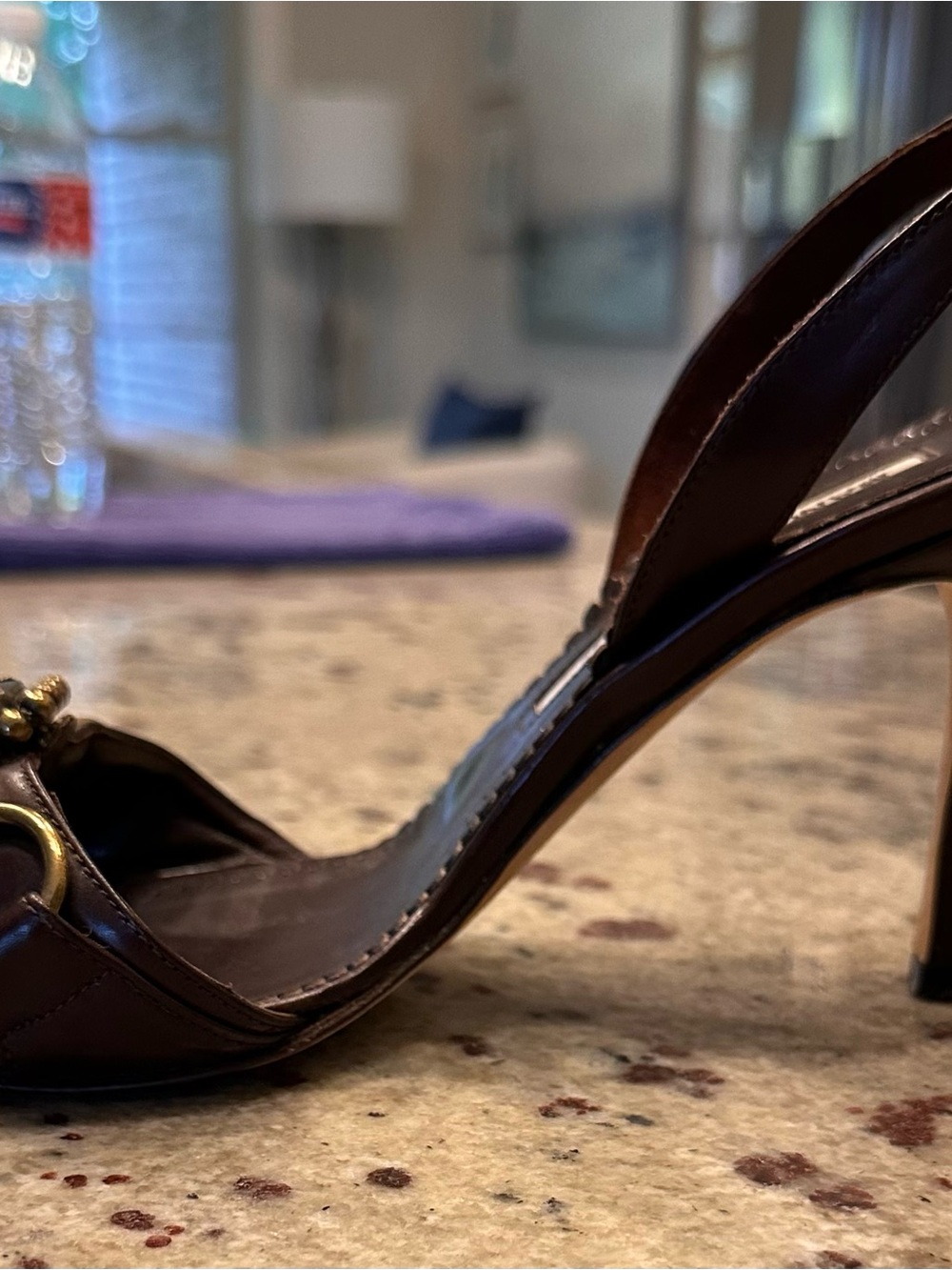 Manolo Blahnik Brown Stone & Chain
Embellished Slingback Heels; Size 36.5 - Picture 9 of 12